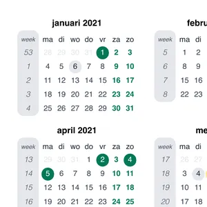 Kalender 2021 met weeknummers en feestdagen