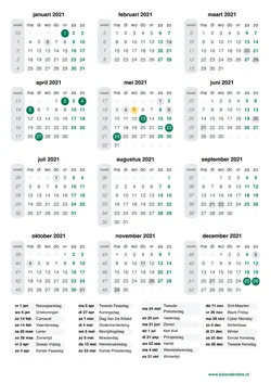 Kalender 2021 met weeknummers en feestdagen